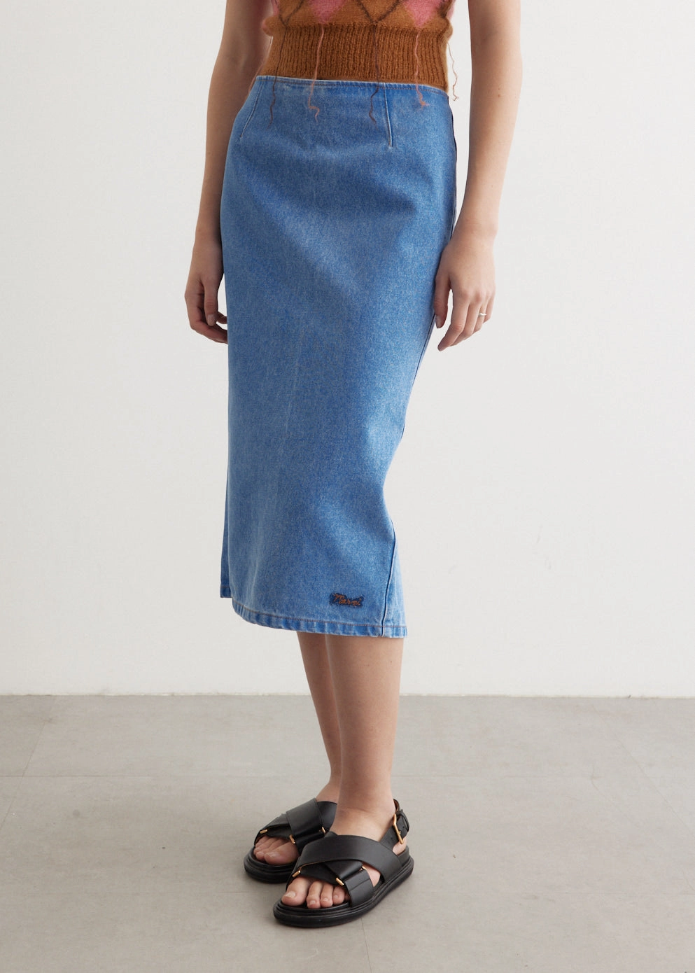Bleached Coated Denim Skirt