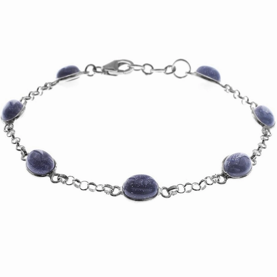 Blue Goldstone Sterling Silver Oval Link Bracelet