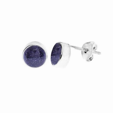 Blue Goldstone Sterling Silver Round Stud Earrings