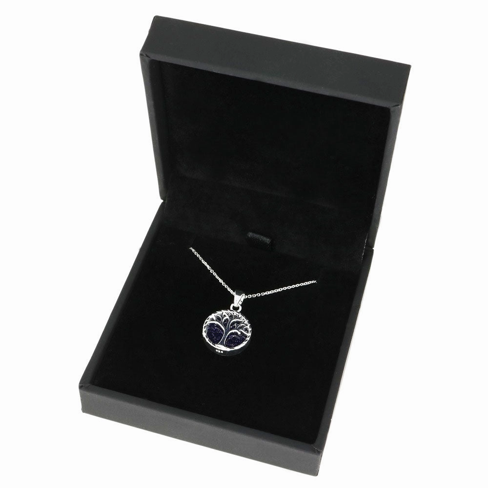 Blue Goldstone Sterling Silver Tree of Life Pendant & Chain