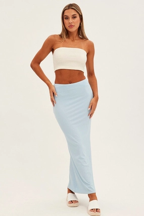 Blue High Waist Jersey Skinny Maxi Skirt