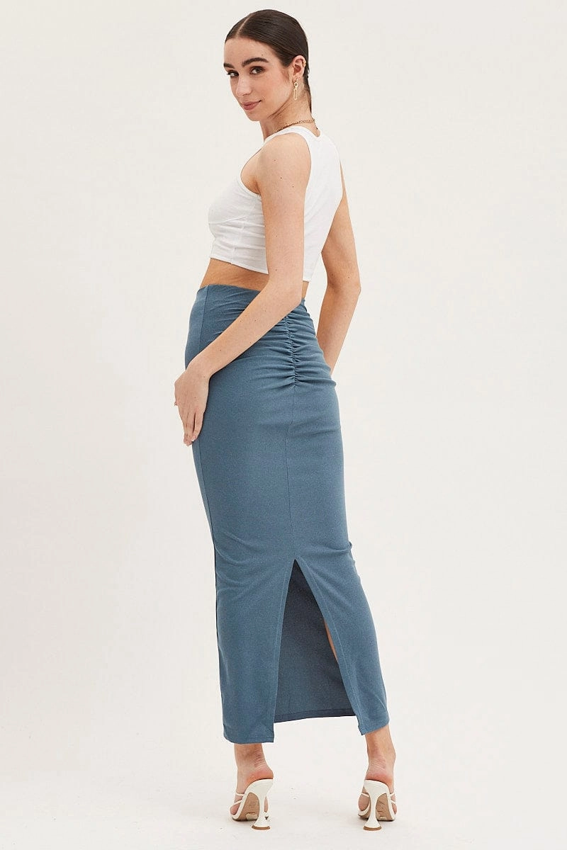 Blue Maxi Skirt High Rise Pencil