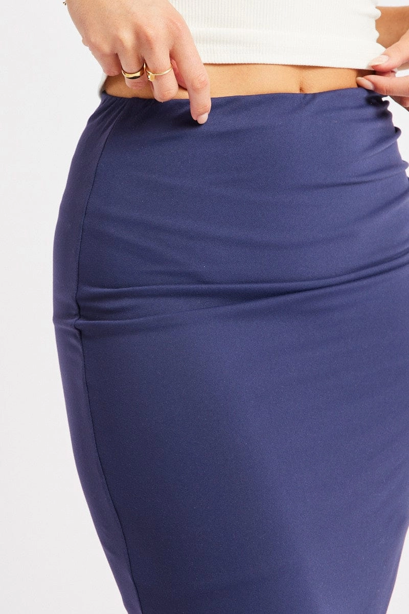 Blue Midaxi Skirt High Rise Ruched Lined Supersoft