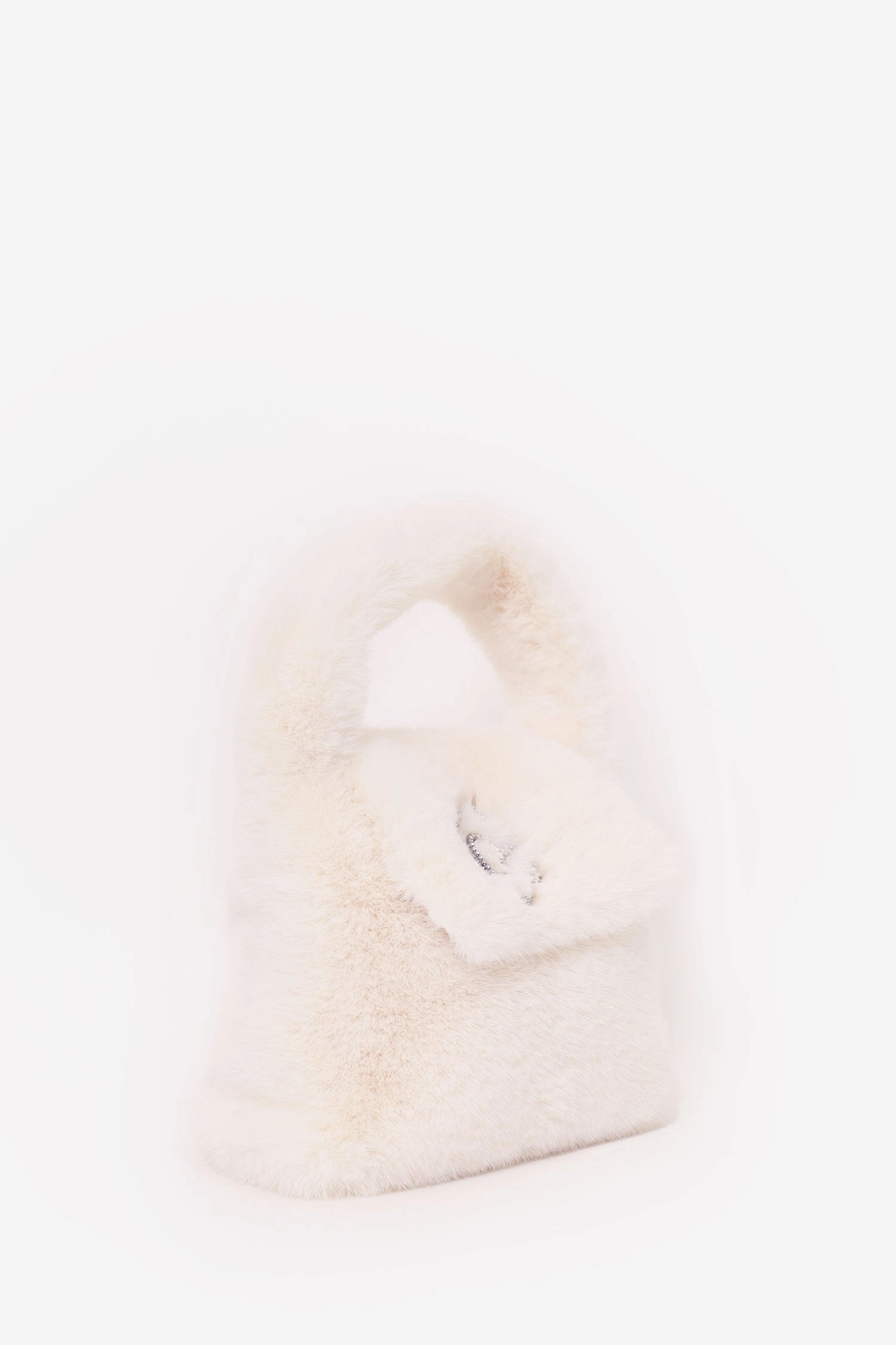 Blumarine White Faux Fur Crystal Logo Bag