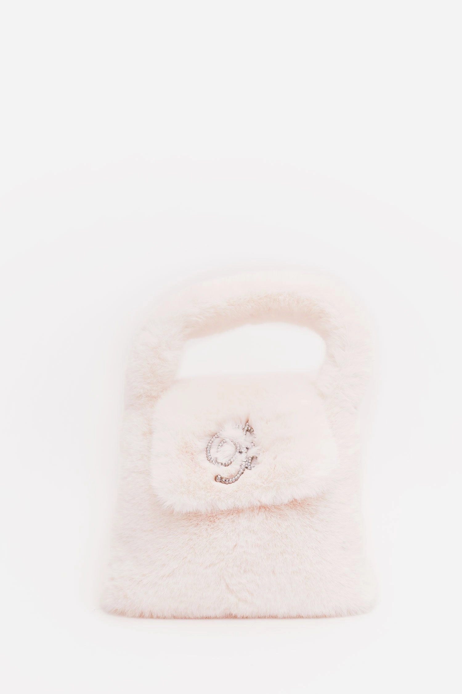 Blumarine White Faux Fur Crystal Logo Bag