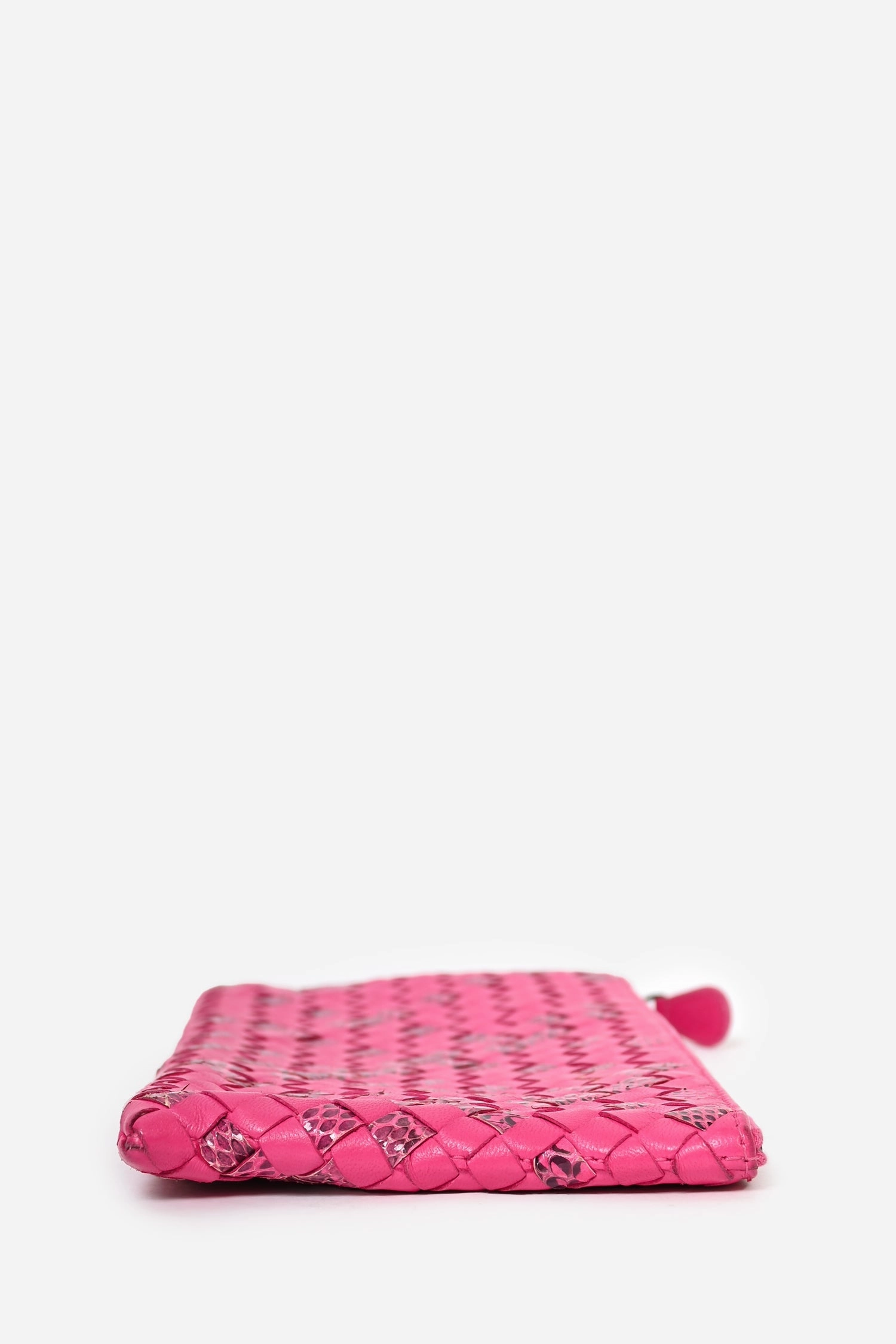 Bottega Pink Python/Leather Intrecciato Zip Pouch