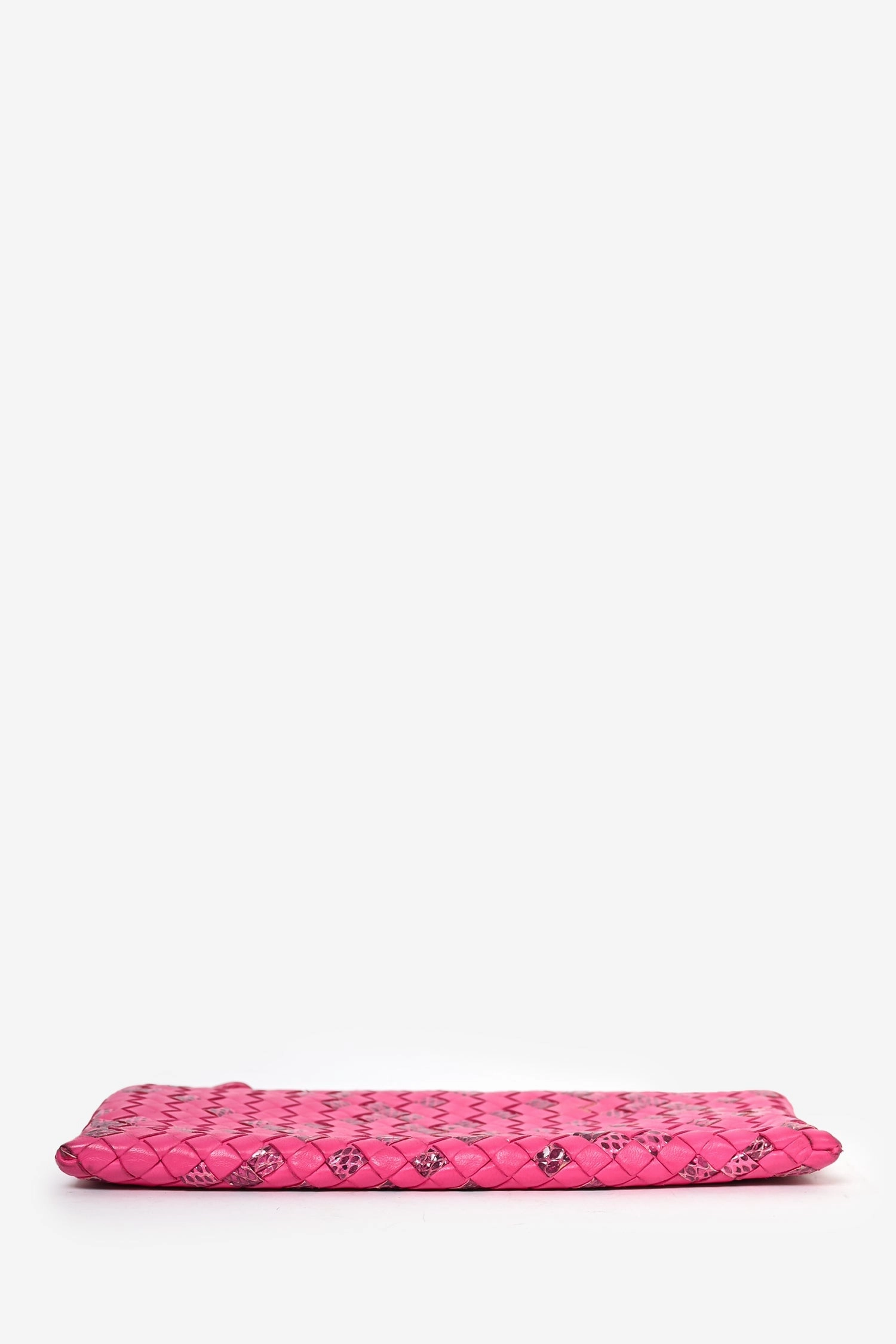 Bottega Pink Python/Leather Intrecciato Zip Pouch