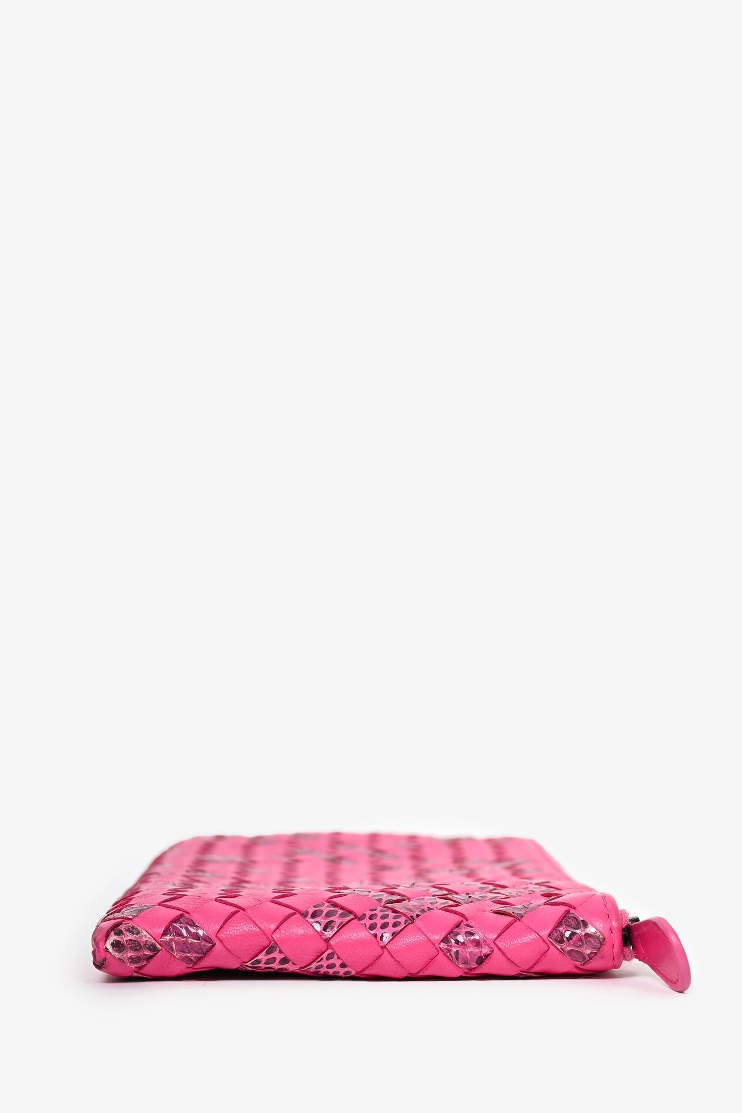 Bottega Pink Python/Leather Intrecciato Zip Pouch