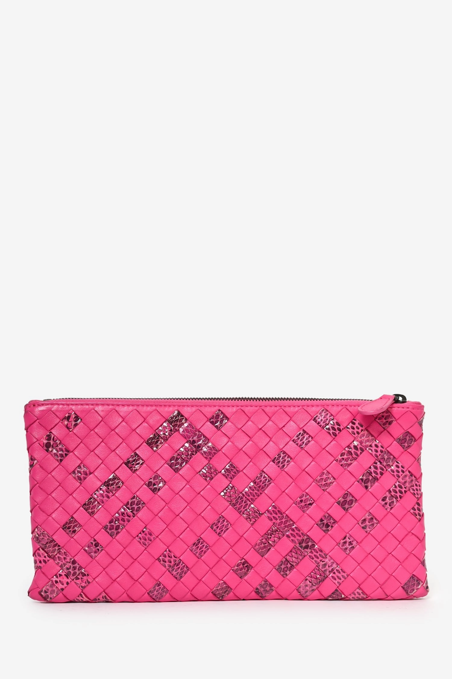 Bottega Pink Python/Leather Intrecciato Zip Pouch