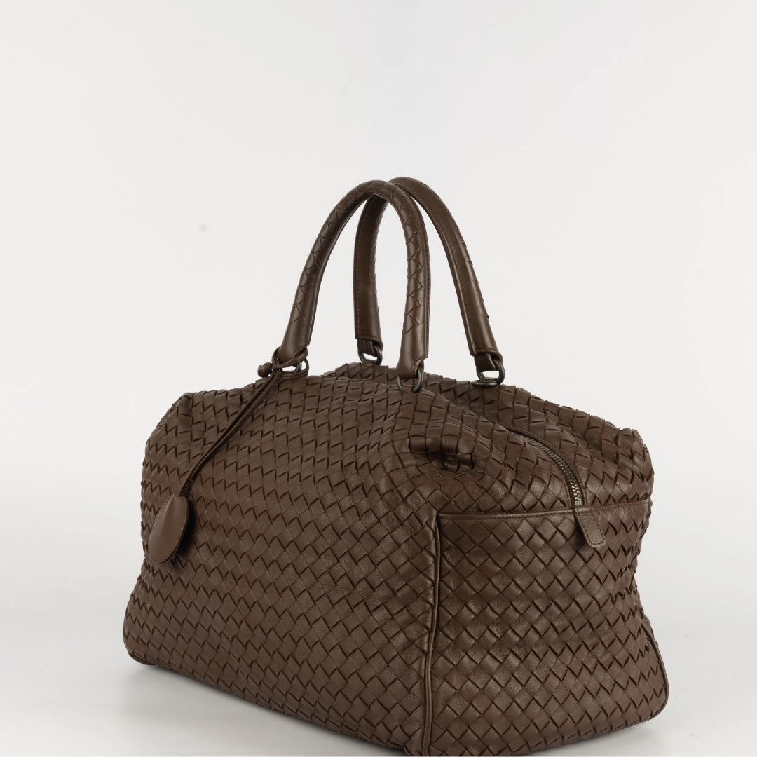 Bottega Veneta Brown Intrecciato Leather Boston Bag
