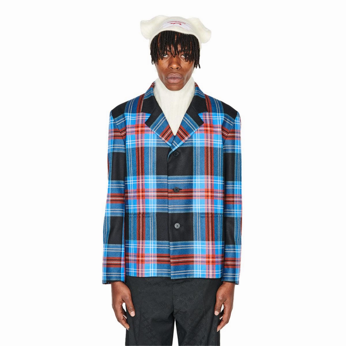 Boxy Single Breasted Blazer 'LOVERBOY Tartan'