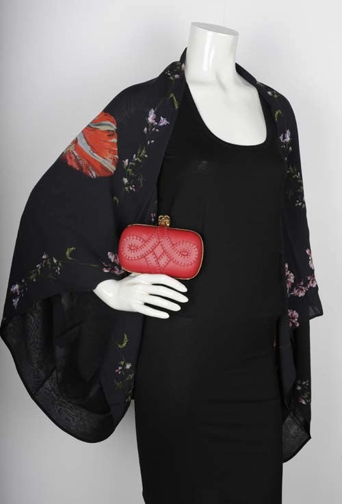 Brogue Skull Box Clutch, Cherry