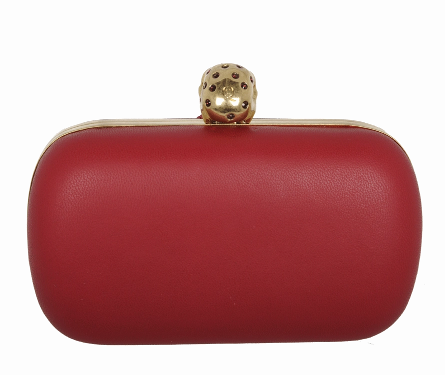 Brogue Skull Box Clutch, Cherry