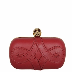 Brogue Skull Box Clutch, Cherry