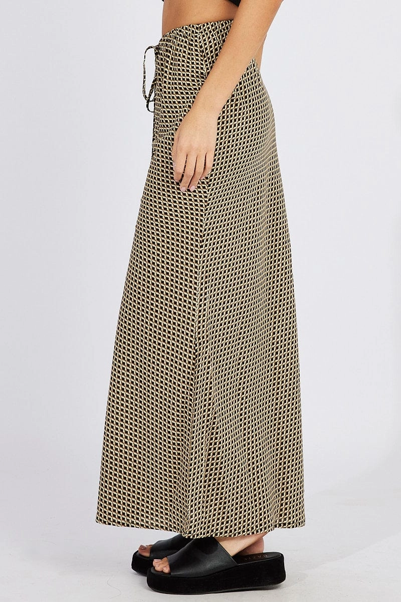 Brown Geo Slip Skirt Maxi