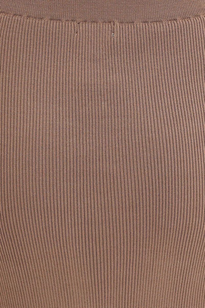 Brown Knit Skirt Midi High Rise
