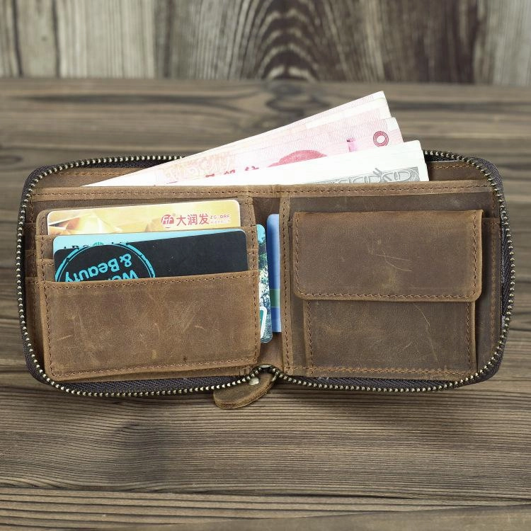 Brown Leather Men Billfold Wallet Leather Black Vertical Bifold Wallet with Coin Pockets For Men