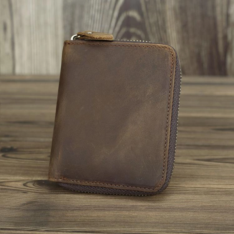 Brown Leather Men Billfold Wallet Leather Black Vertical Bifold Wallet with Coin Pockets For Men
