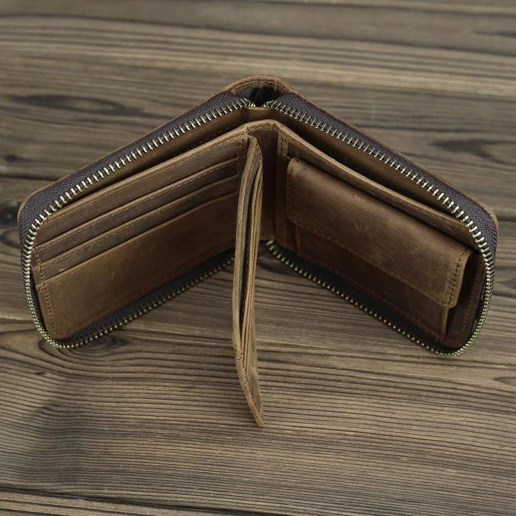 Brown Leather Men Billfold Wallet Leather Black Vertical Bifold Wallet with Coin Pockets For Men