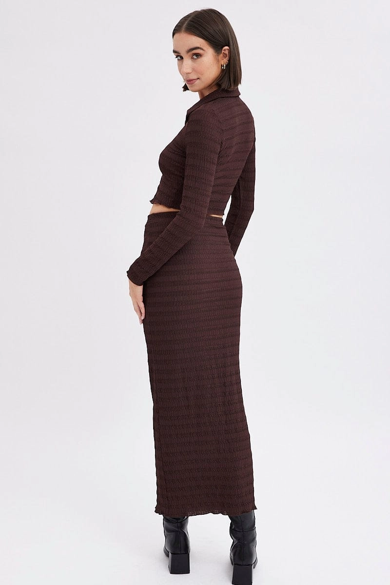 Brown Maxi Skirt Bodycon Textured Jersey