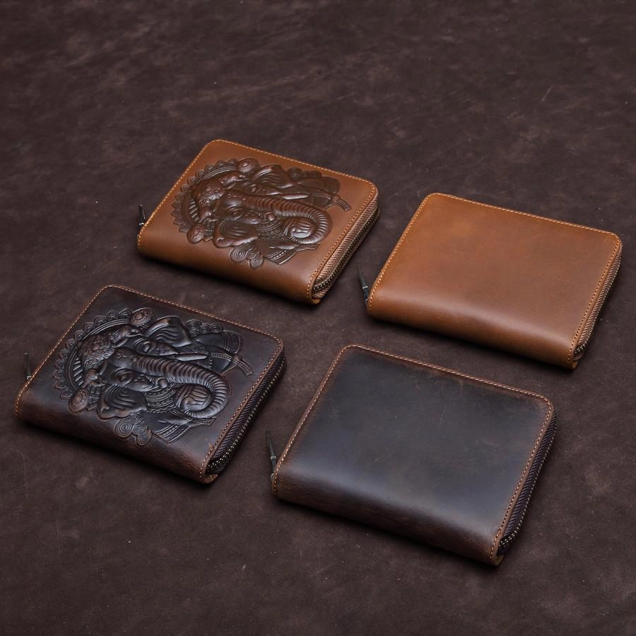 Brown Mens Leather Billfold Cards Wallets Zip Cards Wallet Card Wallet Lot of Cards Wallet for Men