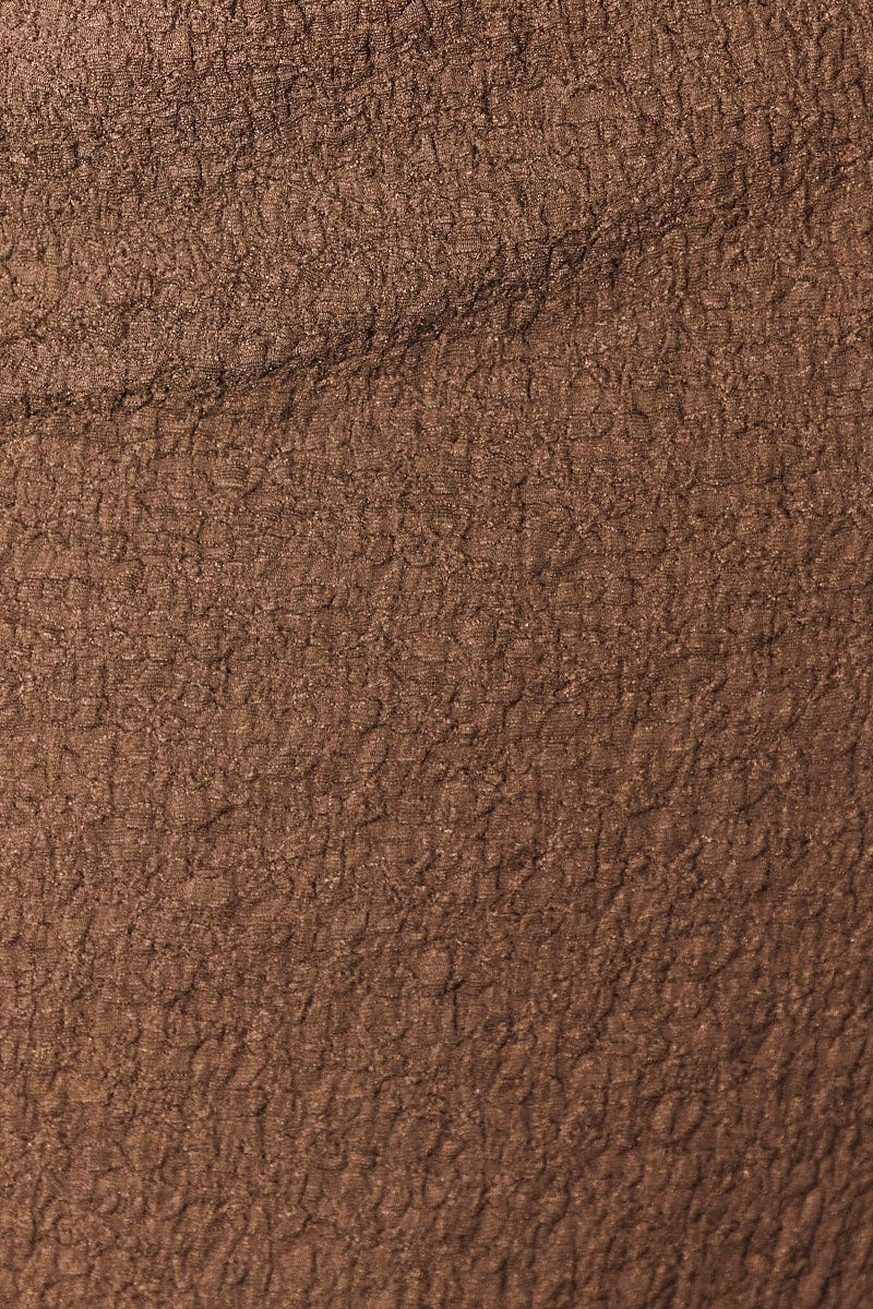 Brown Midi Skirt Elastic Waist Textured