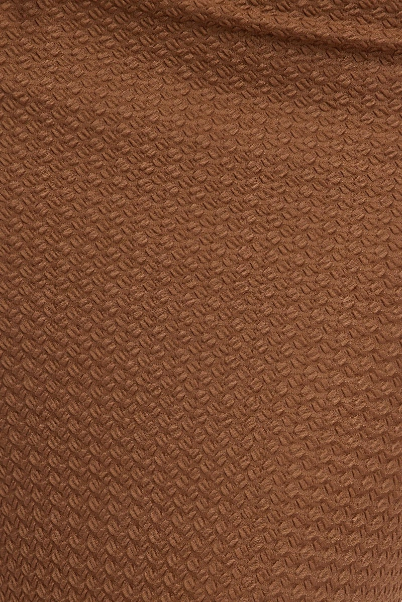 Brown Midi Skirt High Rise Textured Jersey