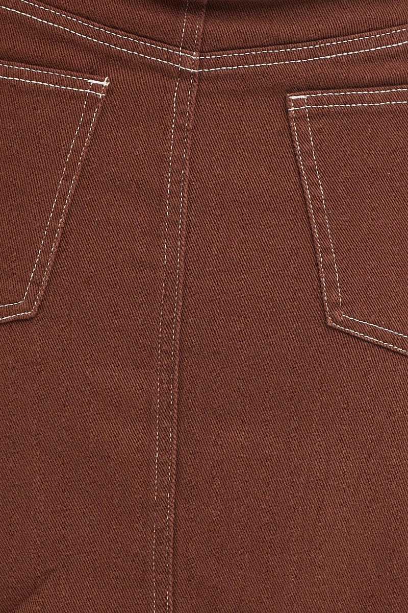 Brown Mini Skirt High Rise Fray Hem
