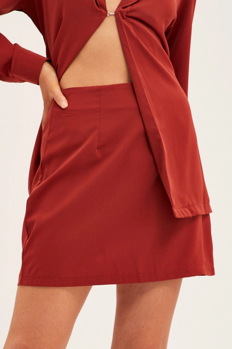 Brown Mini Skirt Satin