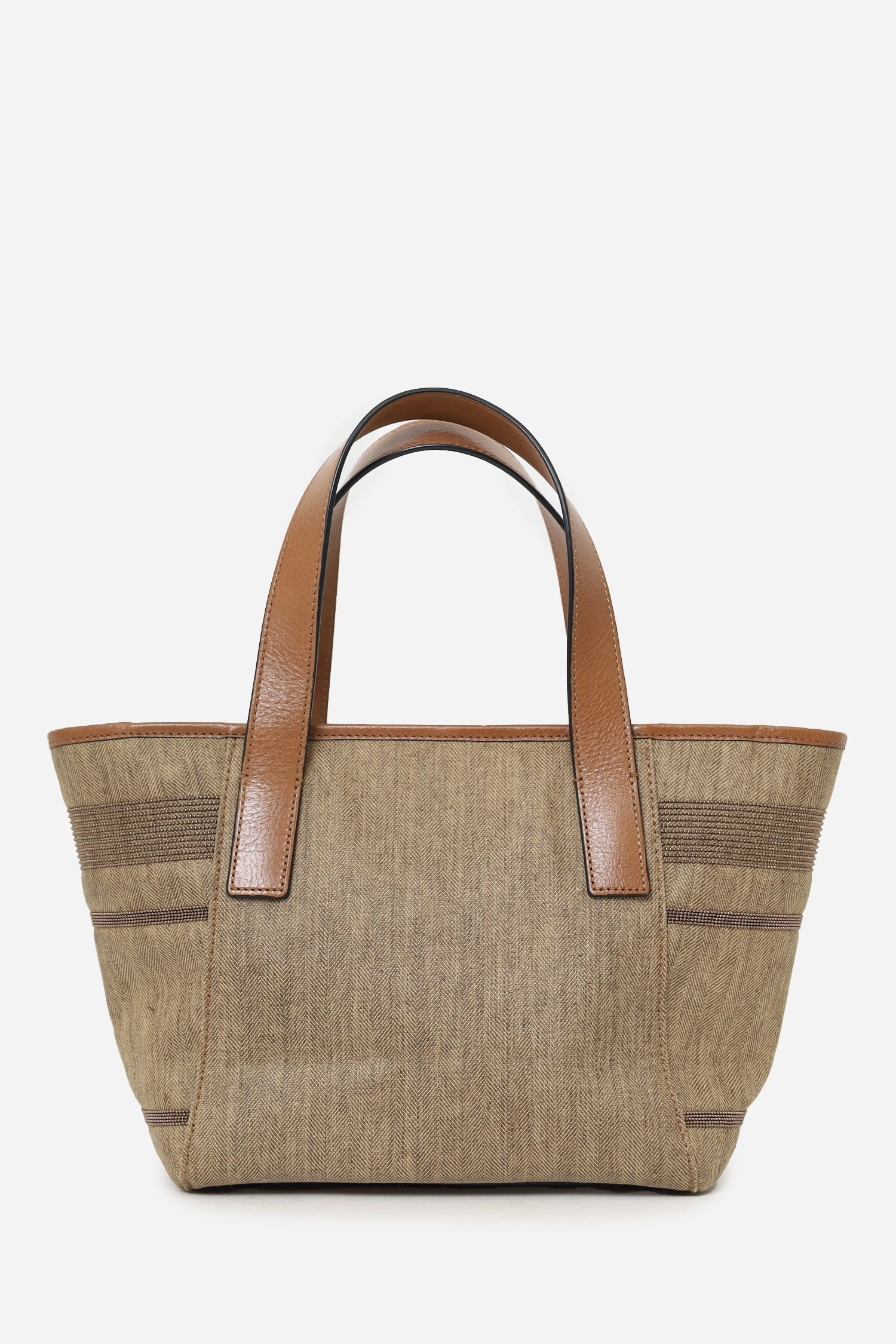 Brunello Cucinelli Brown Canvas/Leather Studded Mini Tote Bag with Strap