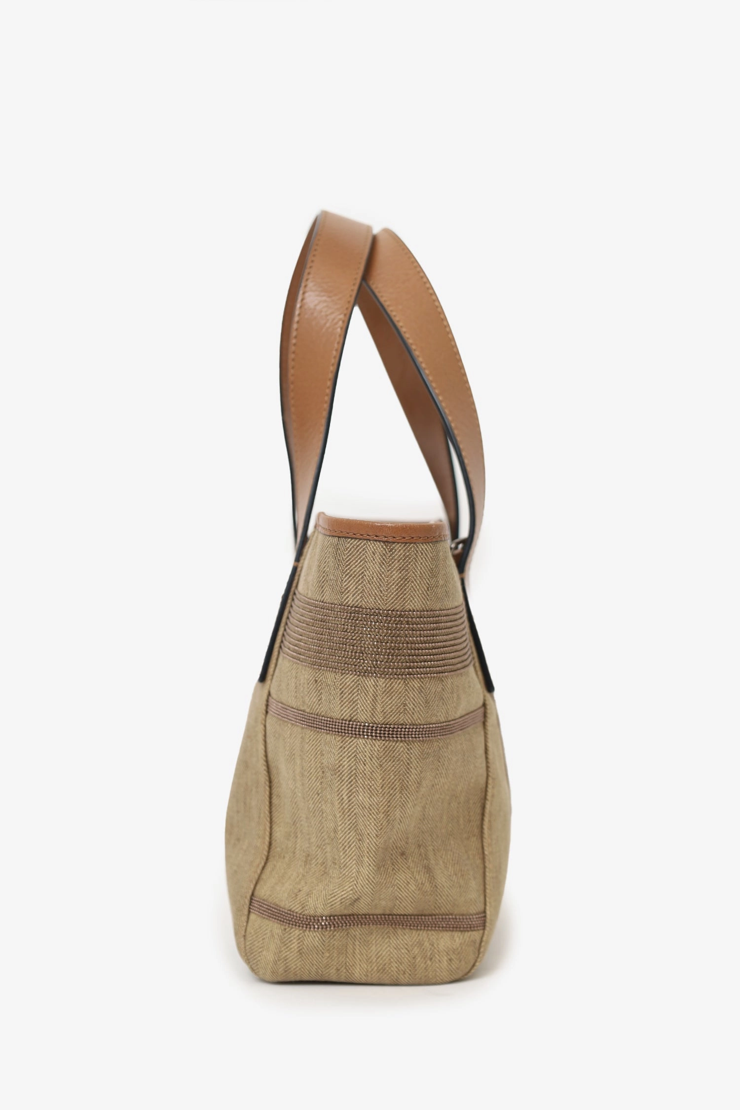 Brunello Cucinelli Brown Canvas/Leather Studded Mini Tote Bag with Strap