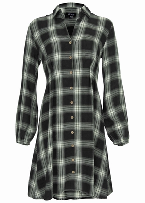 Brushed Plaid Dress  - White & Black
