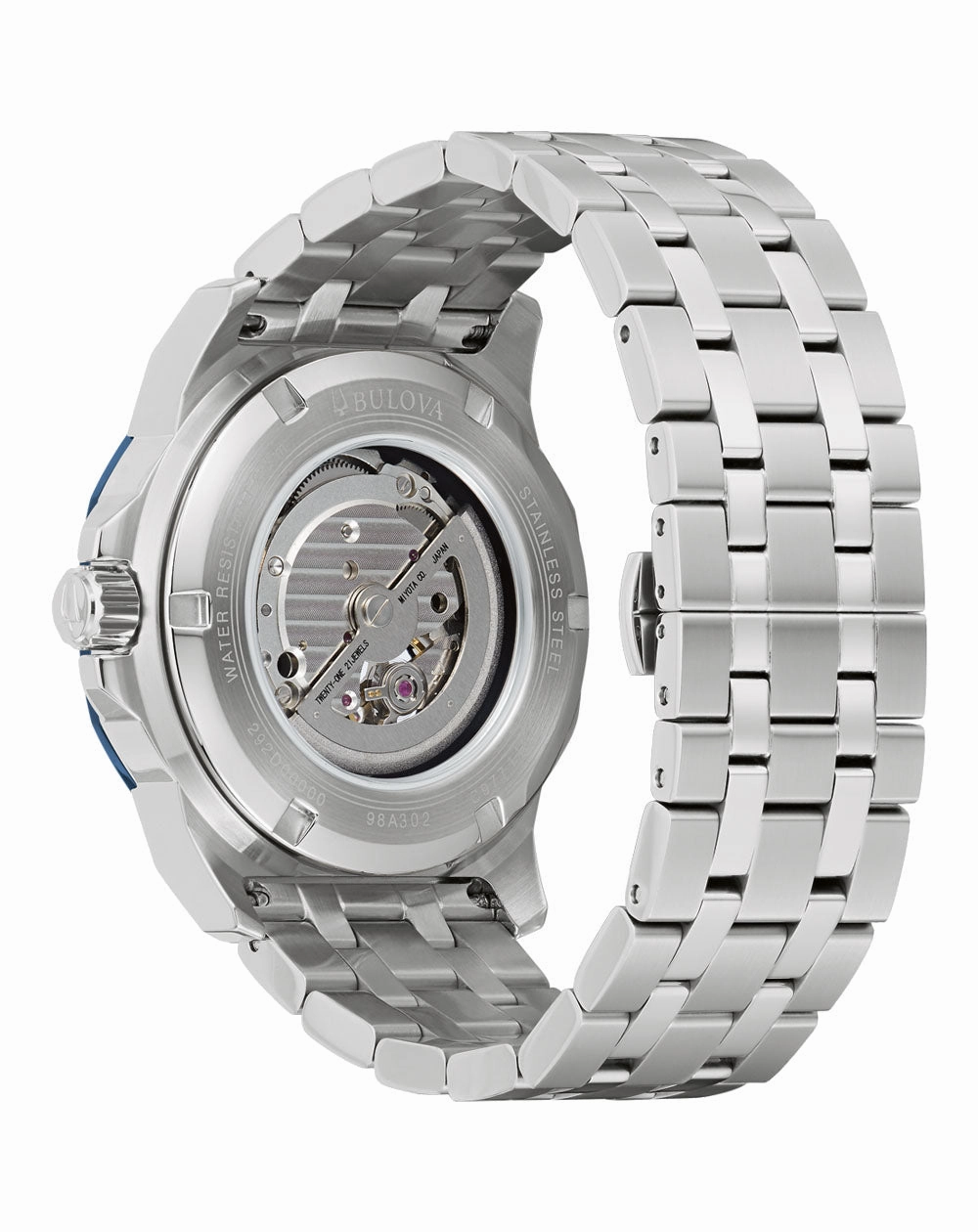Bulova Marine Star 21-Jewel Automatic Men's Watch with Blue Accents and Exhibition Case Back 98A302