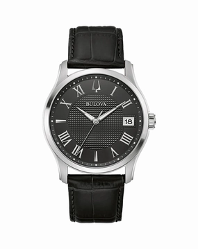Bulova Wilton Men's Classic Black Dial 96B390 Stylish Everyday Leather Strap Watch