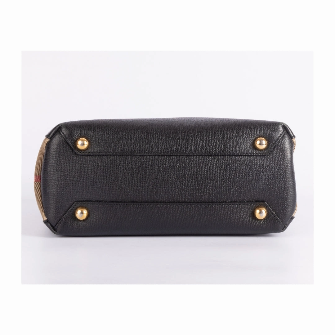 Burberry Black Leather and House Check Fabric Satchel