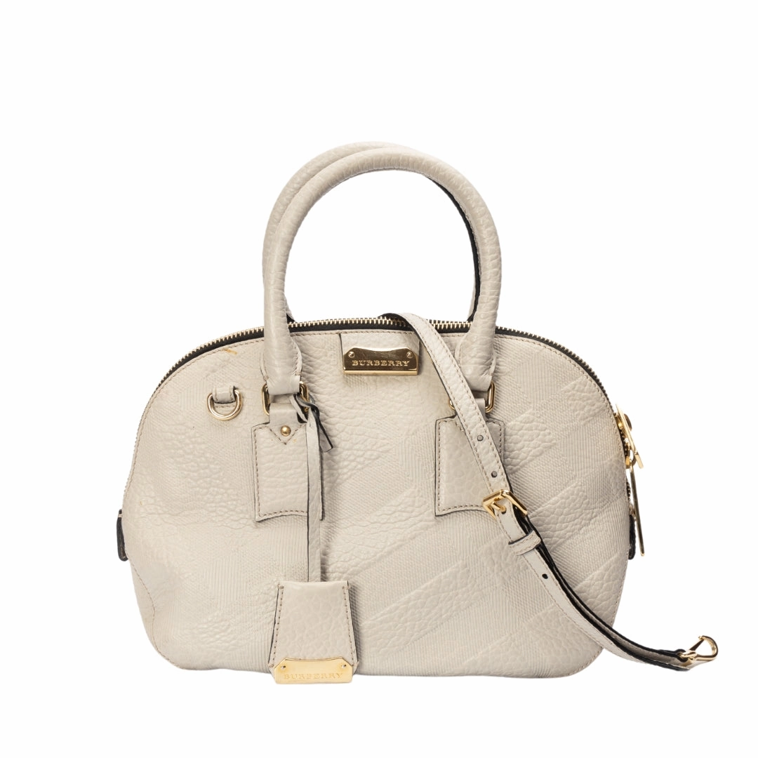 Burberry Grey Embossed Leather Small Orchard Bowler Bag