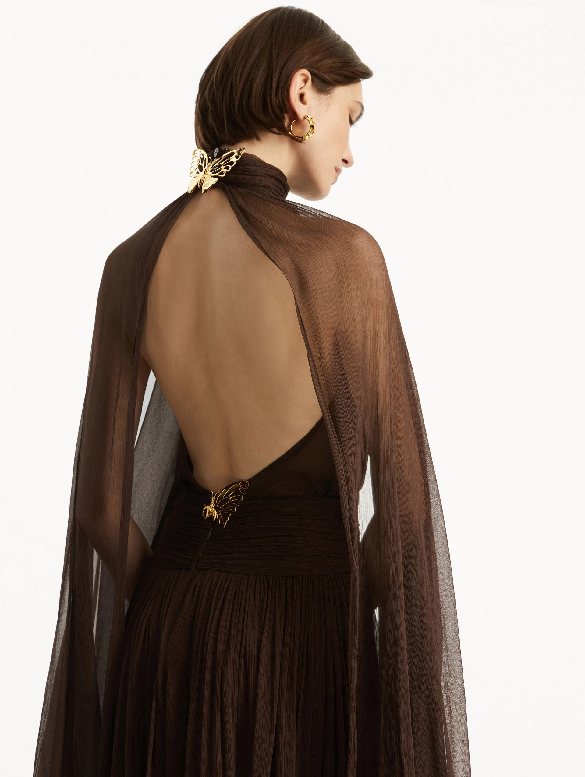 Butterfly-Detailed Chiffon Caftan