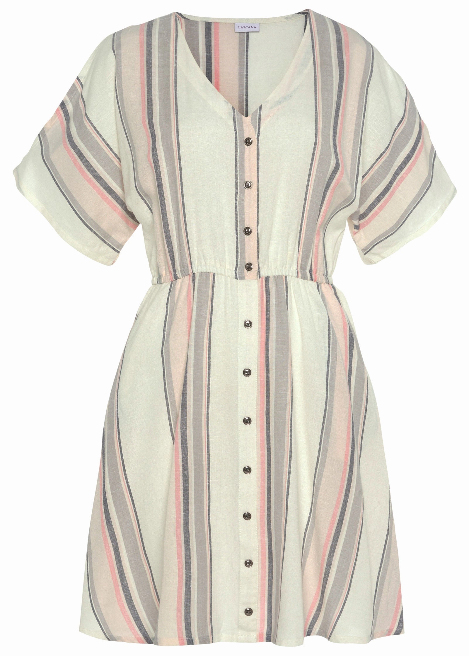 Button Cold-Shoulder Dress - White Multi