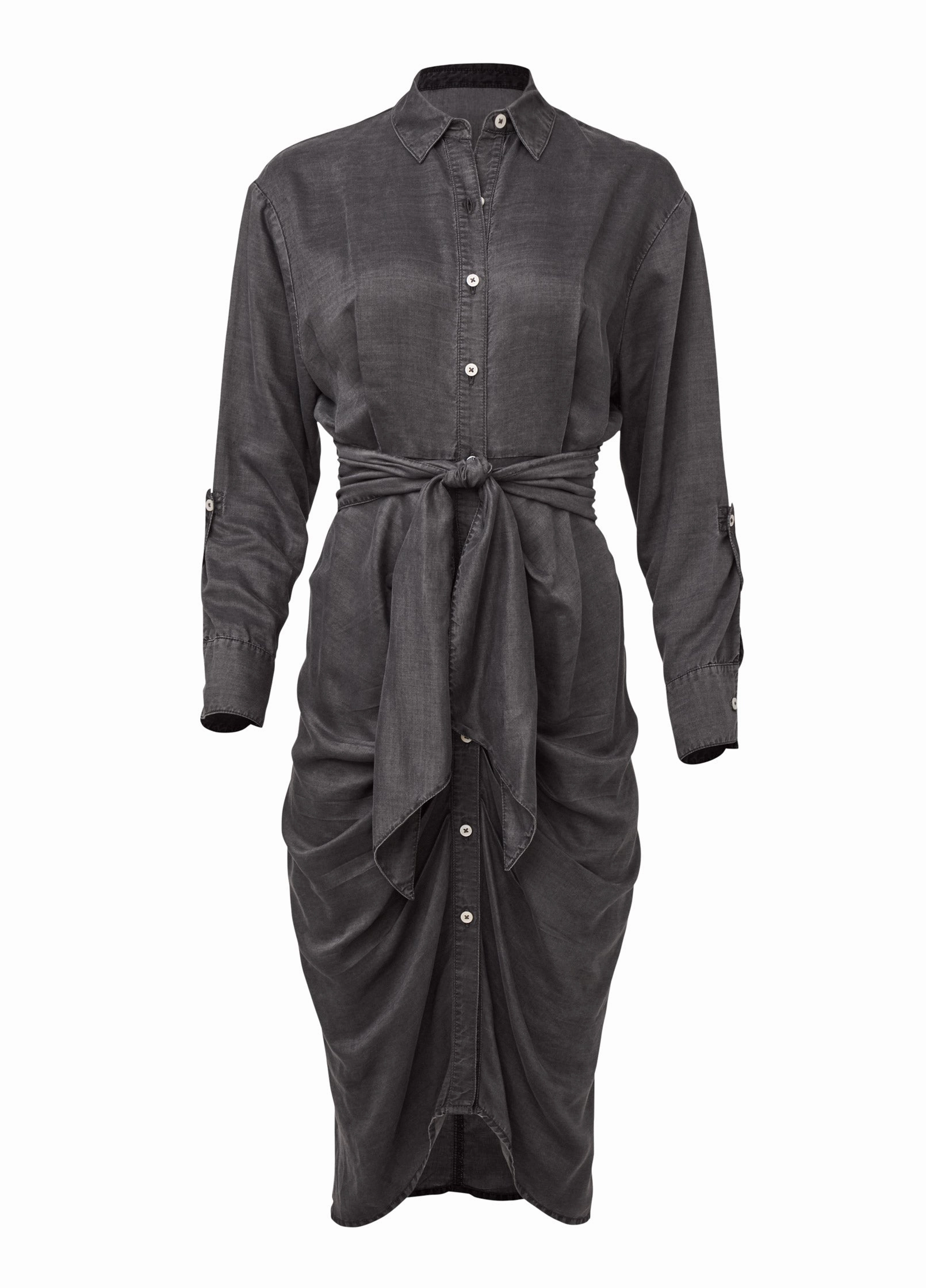 Button-Front Shirt Dress - Grey