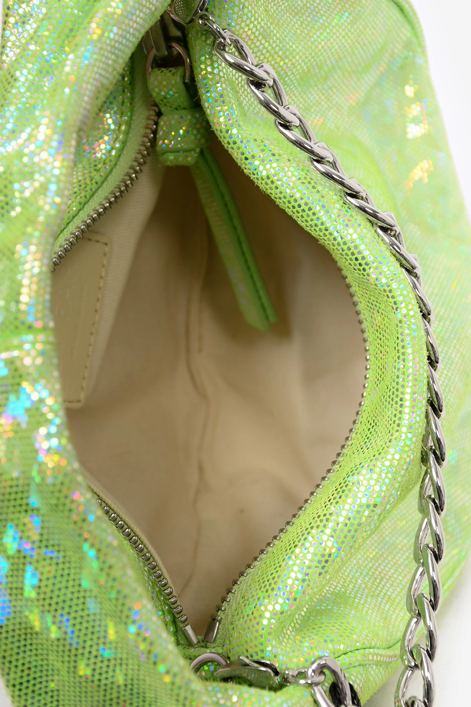 By Far Green Metallic Baby 'Cush' Mini Bag with Chain