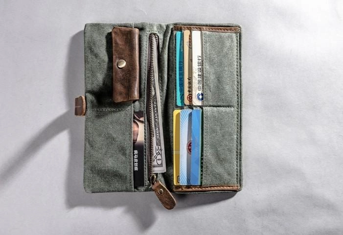 Canvas Leather Long Wallets for men Bifold Vintage Men Long Wallet