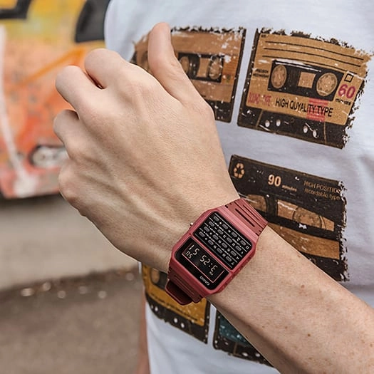 Casio Calculator Data Bank Red Resin Band Watch CA53WF-4B
