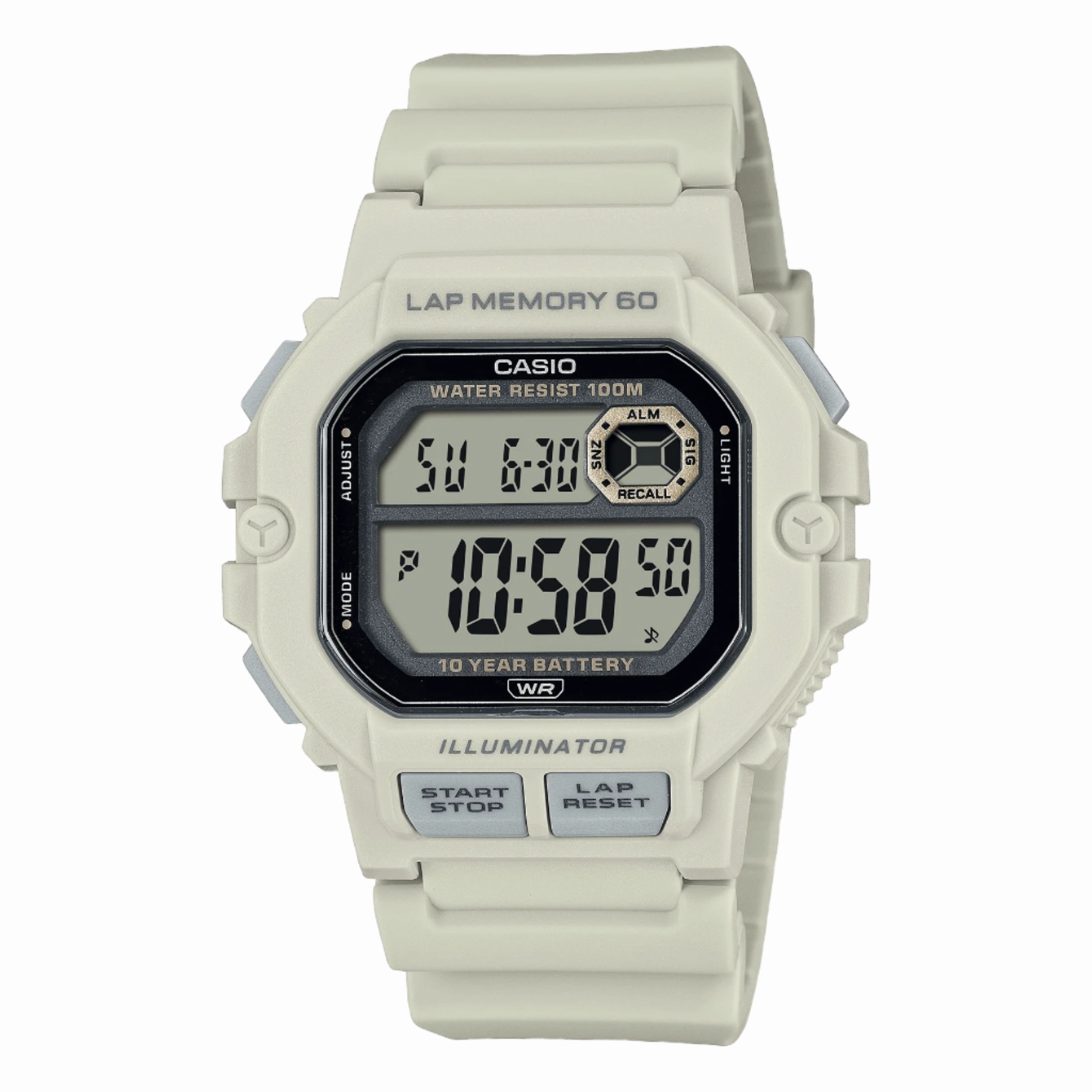 Casio Digital Illuminator Grey Dial White Resin Band Watch WS1400H-8A