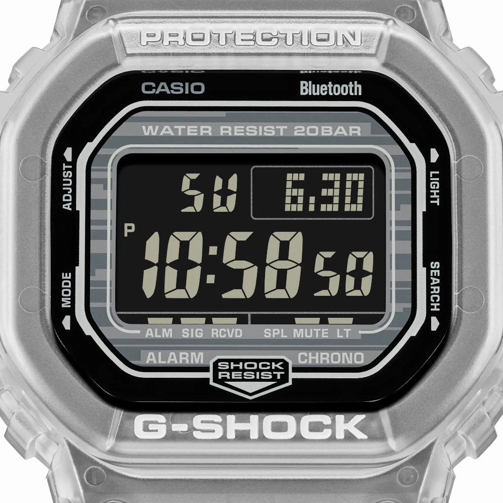 Casio G-Shock Digital Transparent White Resin Strap Men Watch DW-B5600G-7DR-P
