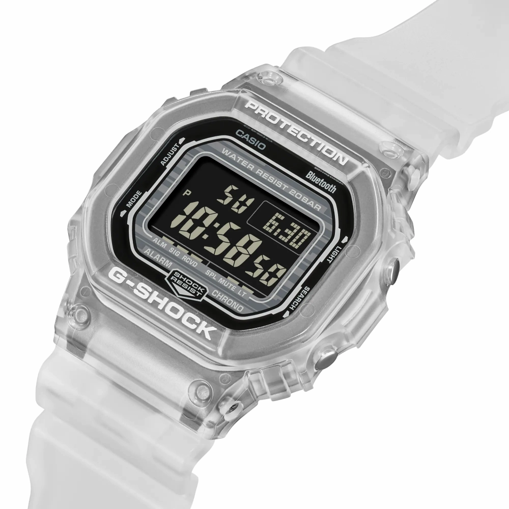 Casio G-Shock Digital Transparent White Resin Strap Men Watch DW-B5600G-7DR-P