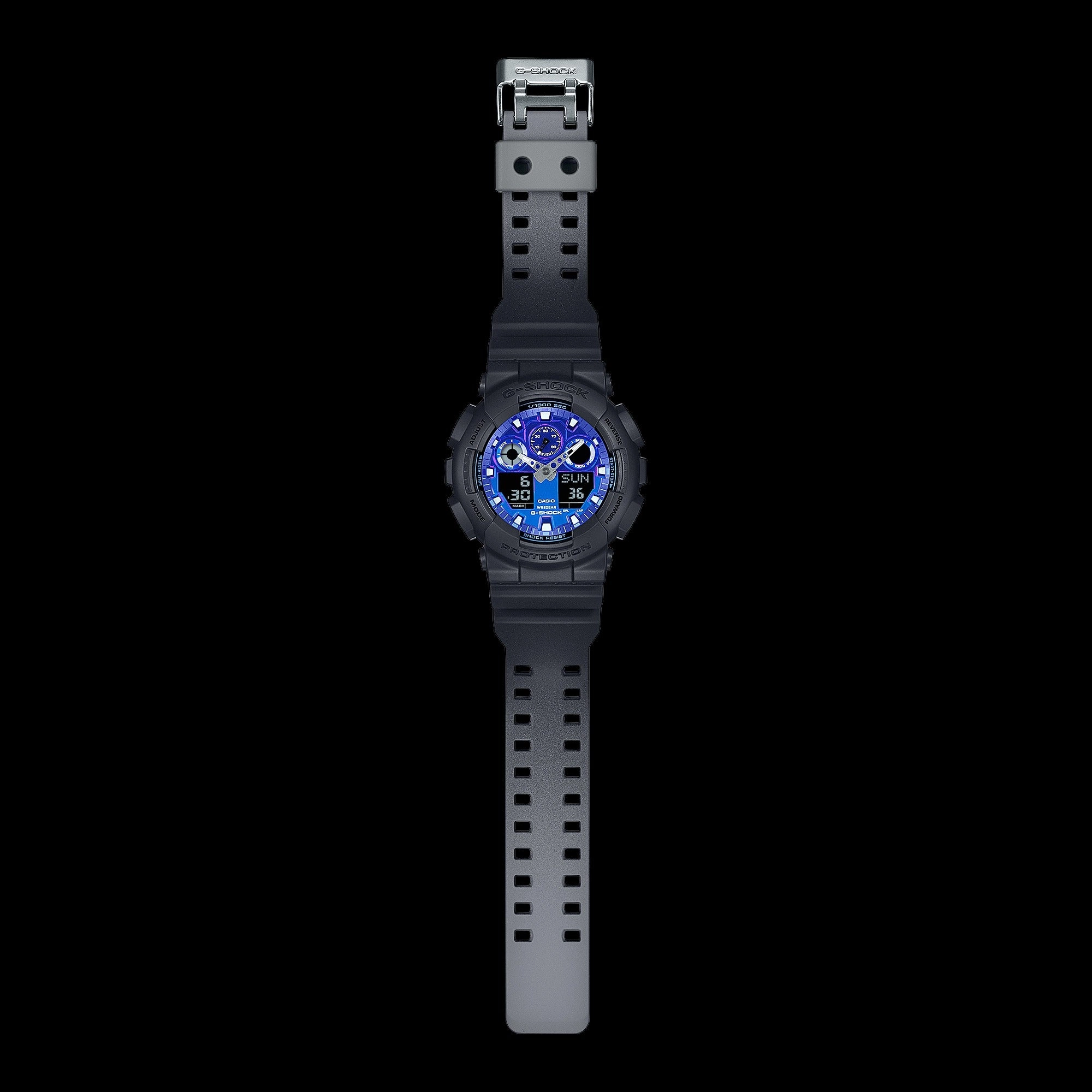 CASIO G-SHOCK GA-100FL-1ADR FIERY BLUE DIAL BLACK STRAP MEN WATCH