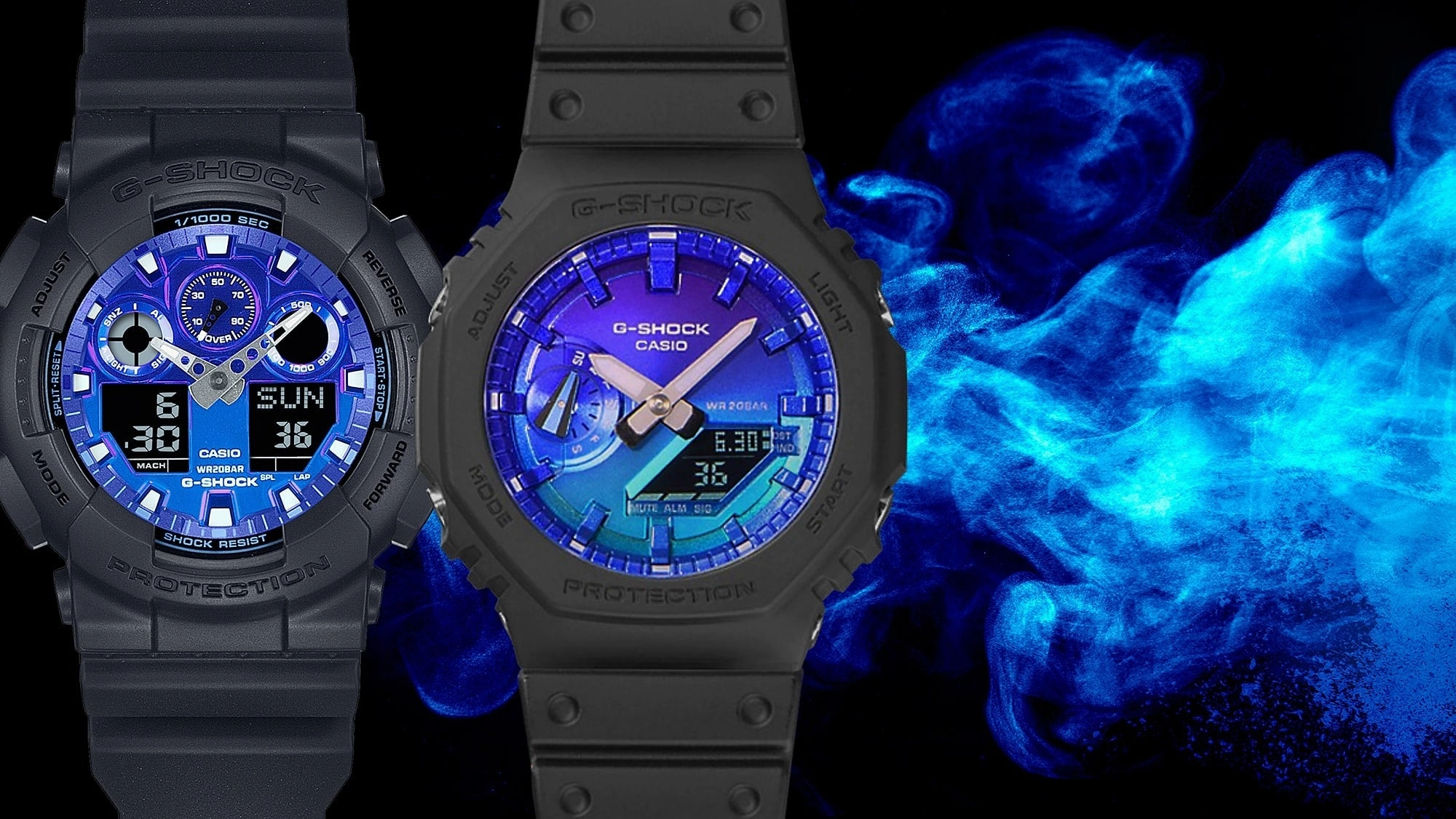 CASIO G-SHOCK GA-100FL-1ADR FIERY BLUE DIAL BLACK STRAP MEN WATCH