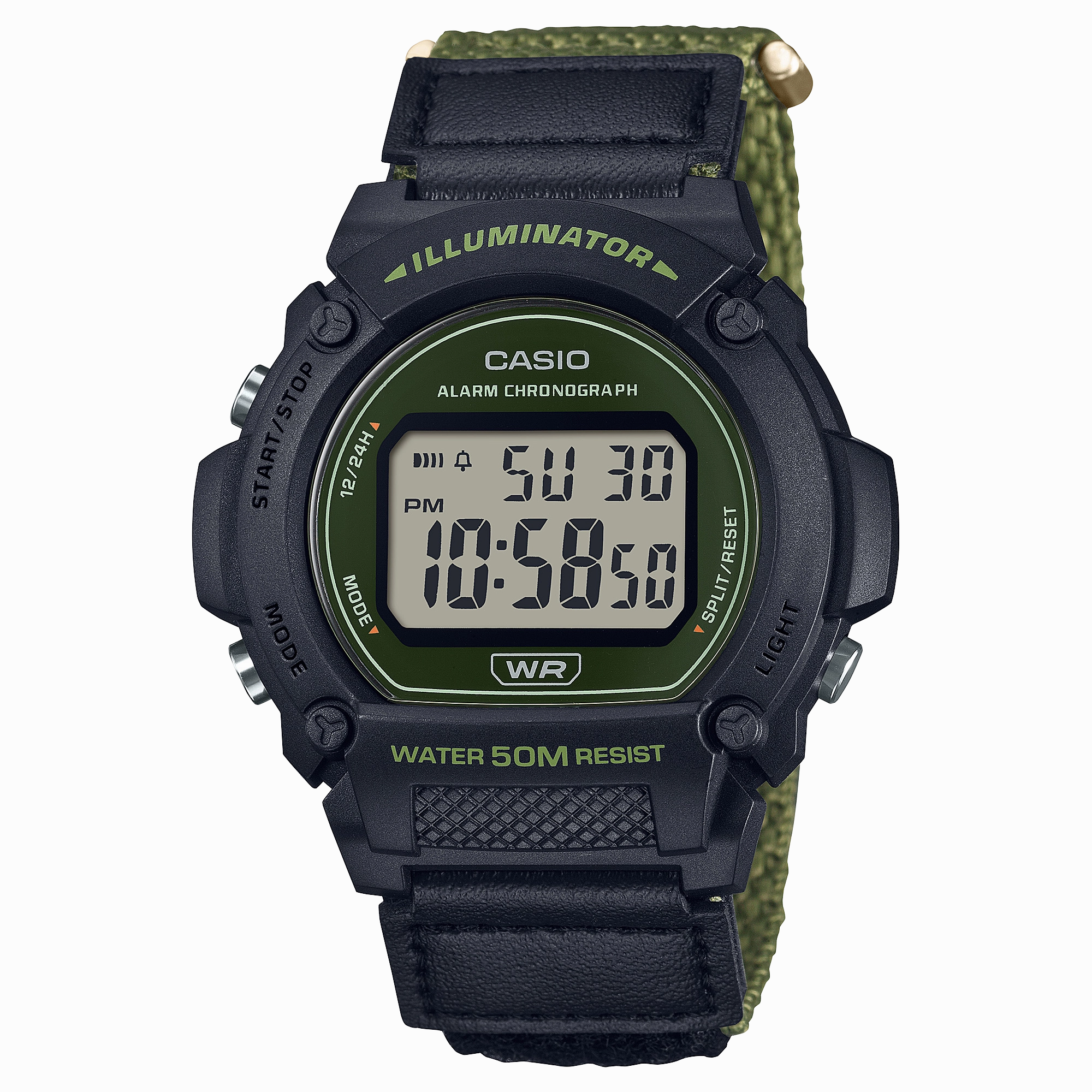 Casio Standard Green Fabric Strap Green Dial Watch W219HB-3A