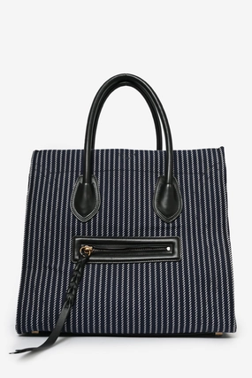 Celine 2015 Navy Blue Striped Canvas Phantom Cabas Tote
