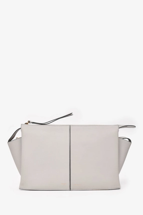 Celine 2017 Light Grey Leather Trifold Clutch With Chain